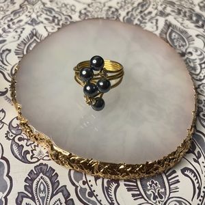 Hematite Beaded Gold Tone Wire Wrap Ring 9